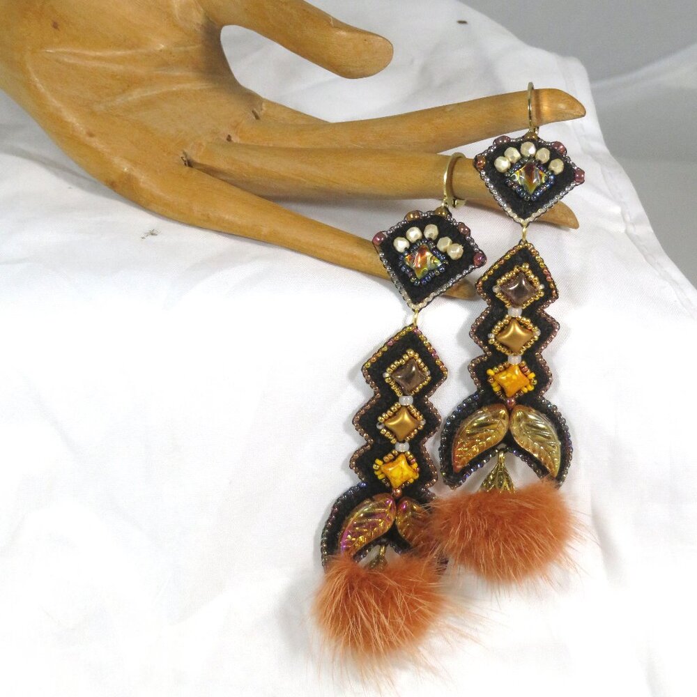 Handcrafted fur puff earrings